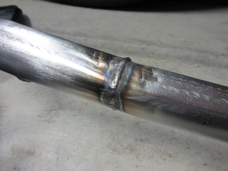 This tube was welded back together using a TIG welder and stainless steel filler rod.